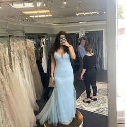 Sherri Hill Light Blue Size 8 Sequined Mermaid Jersey Wedding Guest A-line Dress on Queenly
