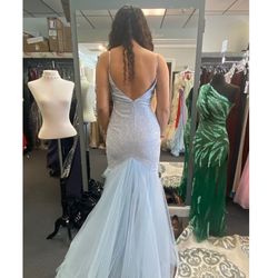 Sherri Hill Blue Size 8 Mermaid Plunge Wedding Guest A-line Dress on Queenly