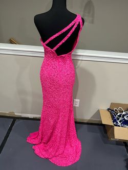 Style 54330 Sherri Hill Hot Pink Size 0 Sequined Floor Length Pageant Side slit Dress on Queenly