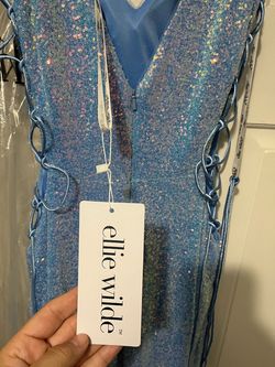 Style EW35235 Ellie Wilde Light Blue Size 8 Ew35235 Glitter Mermaid Dress on Queenly