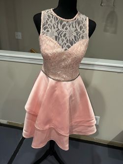 Dancing Queen Pink Size 8 High Neck Lace Sorority Formal Cocktail Dress on Queenly