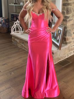 Sherri Hill Pink Size 0 Plunge Barbiecore Medium Height Beaded Top Mermaid Dress on Queenly