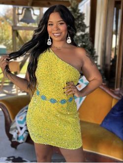 Southern fried chics Yellow Size 16 Plus Size One Shoulder Prom Cocktail Dress on Queenly