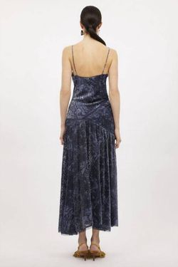 Style 1-1001651550-1901 Ulla Johnson Blue Size 6 V Neck Black Tie Straight Cocktail Dress on Queenly