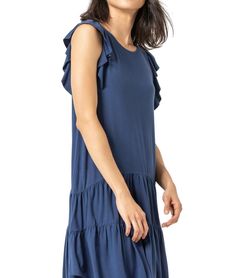 Style 1-1013609605-892 Lilla P Blue Size 8 Jersey Mini Ruffles Cocktail Dress on Queenly