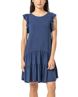 Style 1-1013609605-892 Lilla P Blue Size 8 Jersey Mini Ruffles Cocktail Dress on Queenly