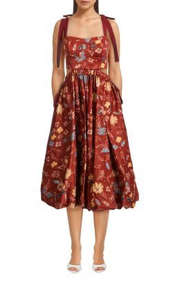 Style 1-1019899131-154 Ulla Johnson Red Size 10 Print Tall Height Burgundy Shiny Cocktail Dress on Queenly