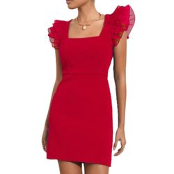 Style 1-1082938693-70 adelyn rae Red Size 0 Mini 1-1082938693-70 Tall Height Square Neck Cocktail Dress on Queenly