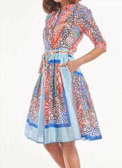 Style 1-1415544209-149 Dizzy-Lizzie Blue Size 12 High Neck Print Cocktail Dress on Queenly