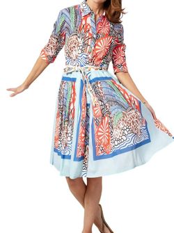 Style 1-1415544209-149 Dizzy-Lizzie Blue Size 12 High Neck Belt Print Tall Height Cocktail Dress on Queenly