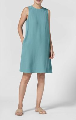 Style 1-1552987869-74 Eileen Fisher Green Size 4 Silk Keyhole Pockets Free Shipping Cocktail Dress on Queenly