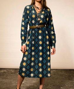 Style 1-2179001915-892 V. de Vinster Blue Size 8 Tall Height Belt Military Straight Dress on Queenly