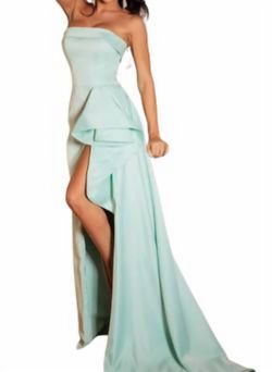 Style 1-2292193602-1901 Terani Couture Green Size 6 Tall Height Floor Length Polyester Side slit Dress on Queenly