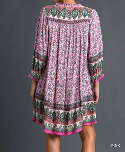 Style 1-2909878553-74 umgee Pink Size 4 Summer 1-2909878553-74 Print High Neck Cocktail Dress on Queenly