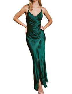 Style 1-3021496130-2791 DRESS FORUM Green Size 12 Spaghetti Strap Side Slit Straight Dress on Queenly