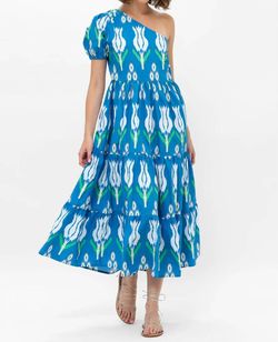 Style 1-320442128-74 Oliphant Blue Size 4 Military One Shoulder Pockets Straight Dress on Queenly