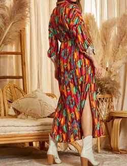 Style 1-3273742932-149 Savanna Jane Red Size 12 Sleeves Sheer Belt Side slit Dress on Queenly
