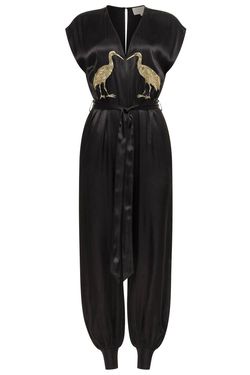 Style 1-3413673358-74 CAROLINA K Black Tie Size 4 Side Slit Sleeves Jumpsuit Dress on Queenly