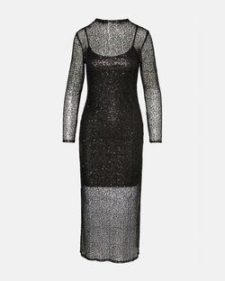 Style 1-3420849214-892 STEVE MADDEN Black Size 8 Tall Height Sequined Long Sleeve Cocktail Dress on Queenly
