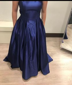 Betsy and Adam Blue Size 10 Prom Jersey Square Ball gown on Queenly