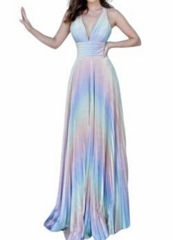 Style 1-3646527905-1498 JOVANI Blue Size 4 Floor Length Straight Dress on Queenly