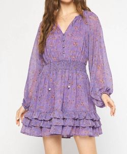 Style 1-366584077-149 entro Purple Size 12 Floral Summer Long Sleeve Casual Tall Height Cocktail Dress on Queenly