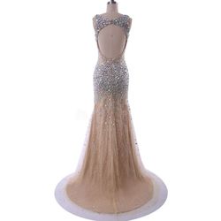 Style Style DC-Y7 Crystal Beaded Pageant Evening Gown Darius Cordell Nude Size 4 Floor Length Custom Mermaid Dress on Queenly