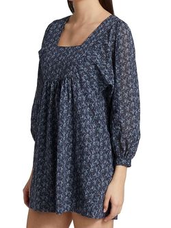 Style 1-3754455864-892 Joie Blue Size 8 Print Sleeves Mini Cocktail Dress on Queenly