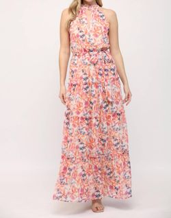 Style 1-3942837727-892 Fate Orange Size 8 Tall Height Halter Floral Straight Dress on Queenly