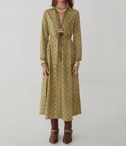 Style 1-3998179009-74 Maison Hotel Green Size 4 Floor Length Long Sleeve Military Straight Dress on Queenly