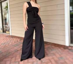 Style 1-4064436481-149 Main Strip Black Size 12 Tall Height One Shoulder Jumpsuit Dress on Queenly