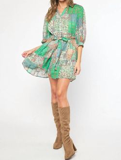 Style 1-4072318181-74 entro Green Size 4 Casual Print Mini Cocktail Dress on Queenly