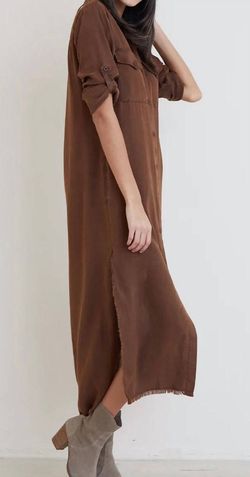 Style 1-4217471076-70 Bella Dahl Brown Size 0 Free Shipping Side Slit Straight Dress on Queenly
