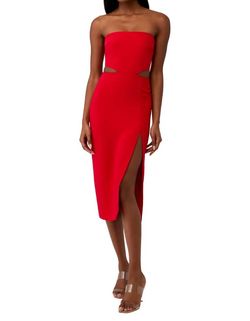 Style 1-530462519-149 Amanda Uprichard Red Size 12 Tall Height Polyester 1-530462519-149 Strapless Plus Size Cocktail Dress on Queenly