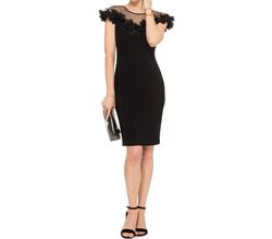 Style 1-55144308-425 Joseph Ribkoff Black Size 8 Spandex Fitted Summer Sorority Rush Sheer Cocktail Dress on Queenly