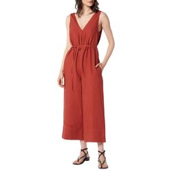 Style 1-559766408-149 Joie Red Size 12 V Neck Floor Length 1-559766408-149 Plus Size Plunge Jumpsuit Dress on Queenly