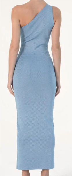 Style 1-667976138-70 RONNY KOBO Blue Size 0 Shiny One Shoulder Tall Height Straight Dress on Queenly