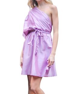 Style 1-701152466-74 Aakaa Purple Size 4 Belt One Shoulder Mini Cocktail Dress on Queenly