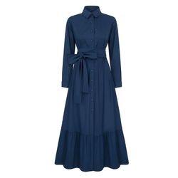 Style 1-94269009-1691 MONICA NERA Blue Size 16 High Neck Belt Long Sleeve Cocktail Dress on Queenly