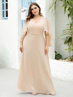 Style EP00638BH22 Ever Pretty Pink Size 22 Plunge Sleeves Bridesmaid A-line Dress on Queenly