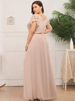 Style EZ07709BH20 Ever Pretty Pink Size 20 Plus Size Bridesmaid Plunge Floor Length A-line Dress on Queenly