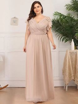 Style EZ07709BH20 Ever Pretty Pink Size 20 Plunge Bridesmaid A-line Dress on Queenly