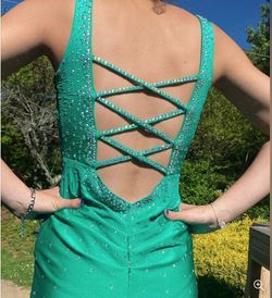Jonathan Kayne Green Size 2 Prom Train Shiny Mermaid Dress on Queenly