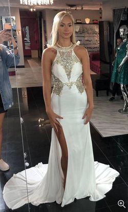 Mac Duggal White Size 2 Custom Floor Length Side slit Dress on Queenly