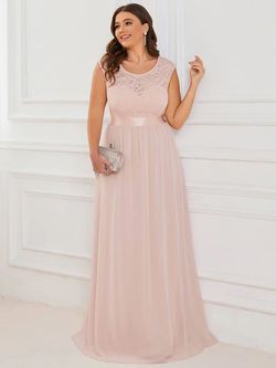 Style EP00646BH06 Ever Pretty Pink Size 20 Swoop Bridesmaid Tulle Floor Length A-line Dress on Queenly