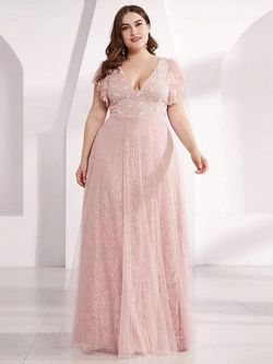 Style EP00857PK20 Ever Pretty Pink Size 20 Plunge Sleeves Bridesmaid A-line Dress on Queenly