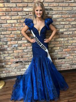 Style 55422 Sherri Hill Blue Size 0 Pageant Mermaid Dress on Queenly