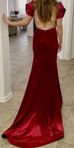 Jovani Red Size 4 Jewelled Free Shipping 50 Off Satin Train Dress on Queenly