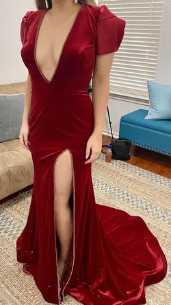 Jovani Red Size 4 Floor Length Side Slit Train Dress on Queenly