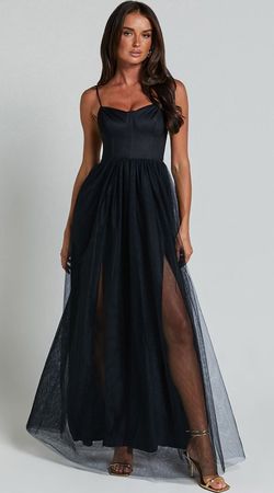 Showpo Black Size 8 Tulle Prom Side slit Dress on Queenly